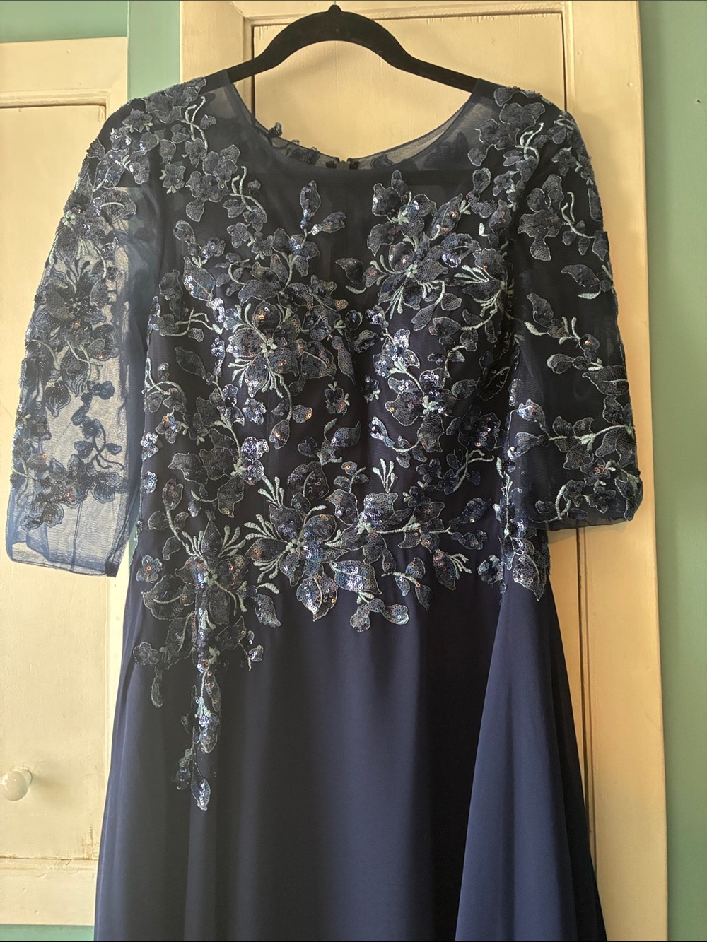 JJs House Navy Blue Floral Lace Evening Gown Mother of groom/bride